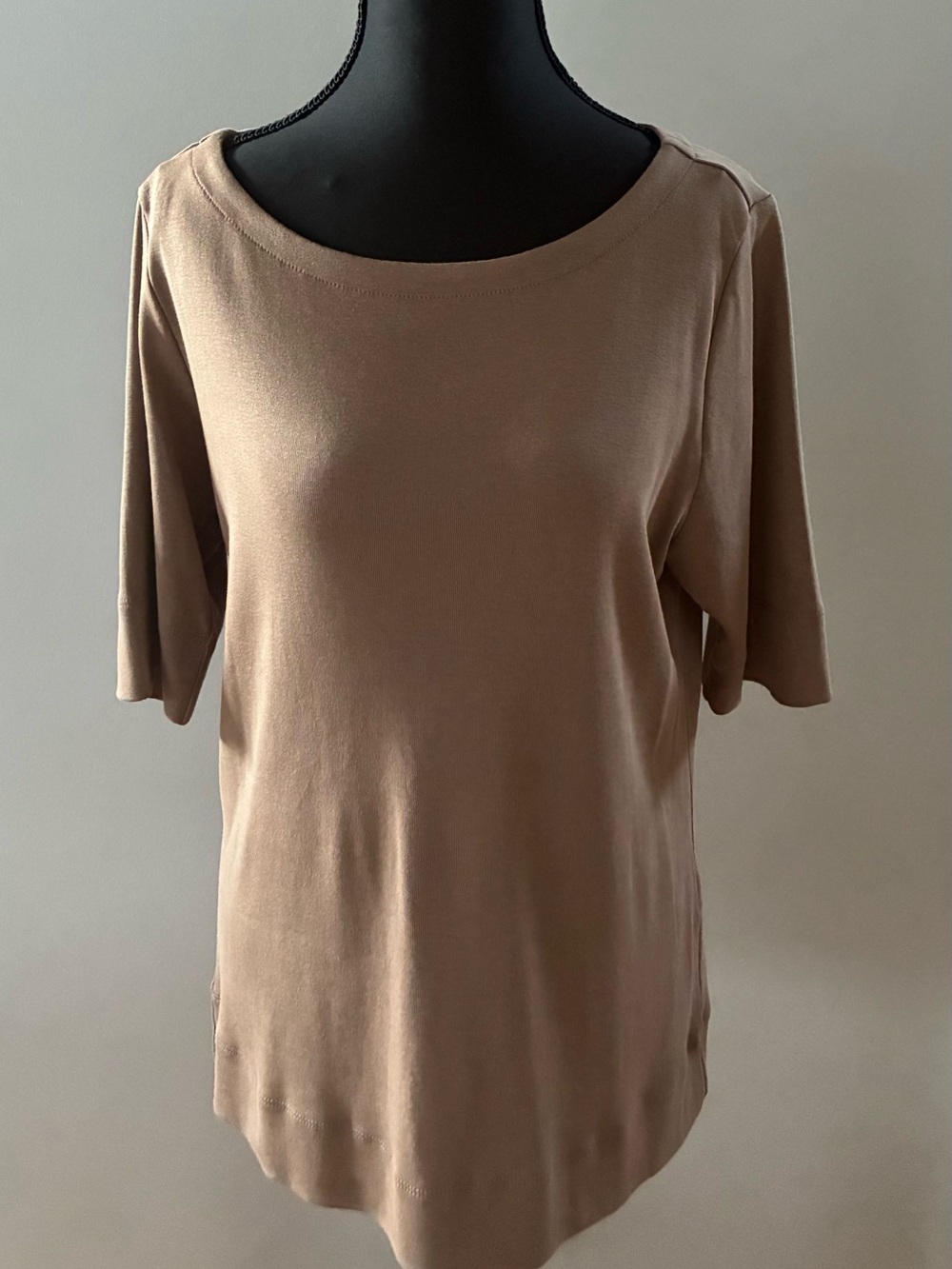 Chico’s Women's Short Sleeve Scoop Neck Top - Tan